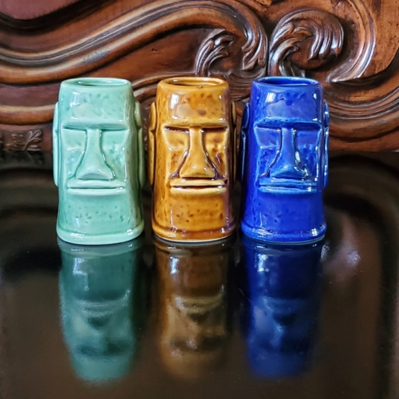 (3) 2.5oz Ceramic Tiki Easter Island Moai Shot Glasses NEW - Picture 15 of 15